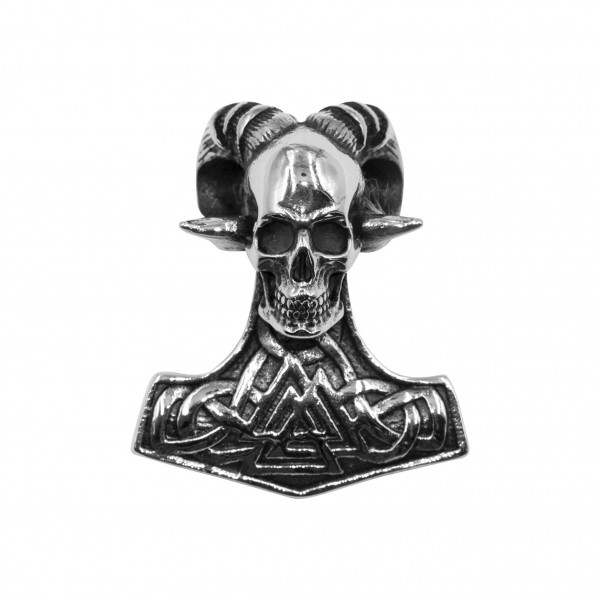 Edelstahlanhänger "Thorshammer/Totenkopf"