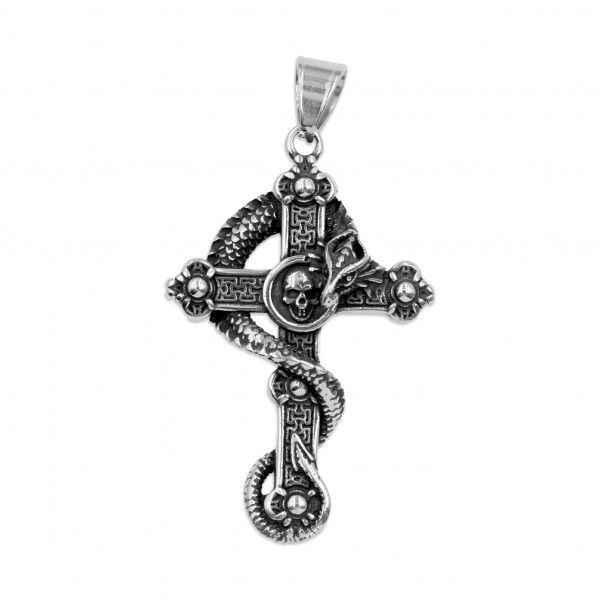 Edelstahlanhänger "Kreuz/Schlange"